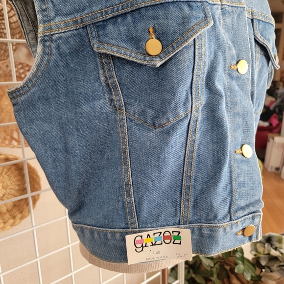 Gazoz 80s Vintage Crop Denim Vest Sz L - Picture 3 of 7